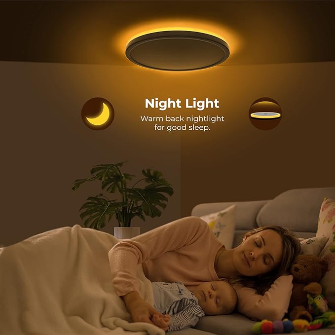 Matane 12in Dimmable Flush Mount Ceiling Light Fixture with Night Light, 2400LM 3000K/4000K/5000K Selectable, LED Ceiling Lights for Bedroom, Dining Room, Kitchen White