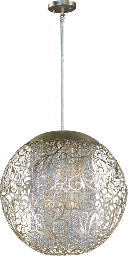Maxim 24156BCGS Arabesque 9-Light Pendant, Golden Silver Finish, Beveled Crystal Glass, G9 Clear Xenon Xenon Bulb , 13W Max., Wet Safety Rating, 2700K Color Temp, Glass Shade Material, 900 Rated Lumens