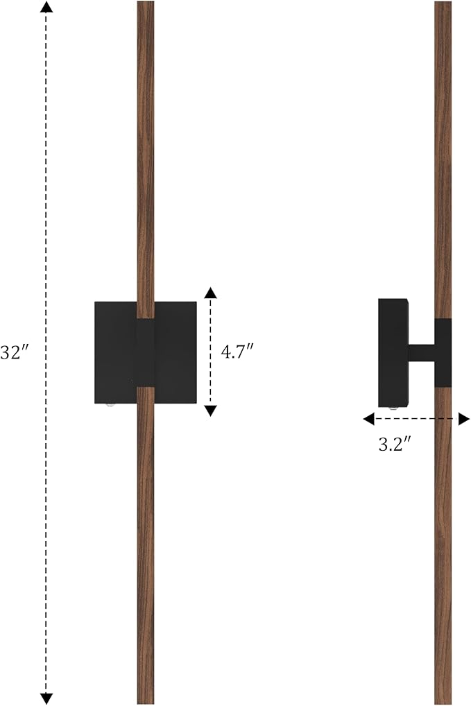 Rayogale 32 Inch Rechargeable Battery Operated Wall Sconce Set 2, 8000mAh Cordless, 3000K/4500K/6000K, Dimmable, Remote, Touch Control, 360° Rotation for Living Room Black Walnut 2 Pack