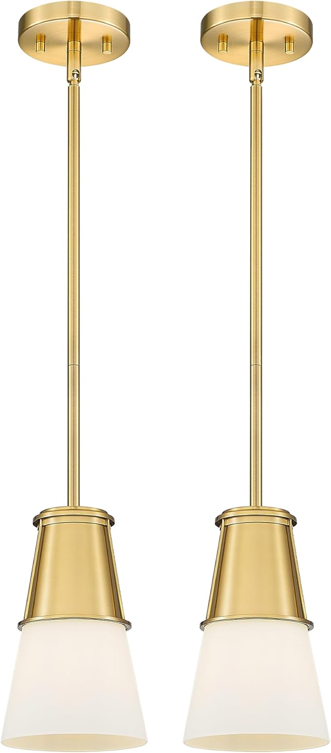 Beionxii 2 Pack Pendant Lights Kitchen Island, Pendant Lights Kitchen Island 2 Pack Gold, Kitchen Pendant Lighting Over Island, Gold Pendant Lights Kitchen Island, Milk Glass Shade, BX-PL01BG-2PK