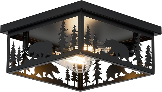 Farmhouse Rustic Bear Ceiling Light Fixtures, Vintage Metal Cage Light Perfests for Kitchen,Living Room, Bedroom, Balcony, Entryway, Hallway, Cabin(Bulbs not Included)