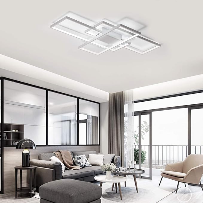 Jaycomey Ceiling Light,Modern LED Ceiling Lamps with 3 Squares,75W Cool White Acrylic Flush Mount Ceiling Lights Fixtures for Kitchen Dining Living Room Study,6000K,White