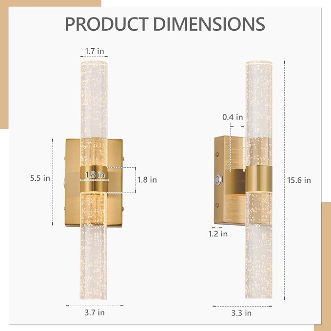 20000mAh Battery Operated Wall Sconces Set of 2, 3CCT, Gold Rechargeable Wall Light with Remote Control, 3000K-6000K Dimmable LED Wireless Sconces for Bedroom, Living Room, 15.6 Inch