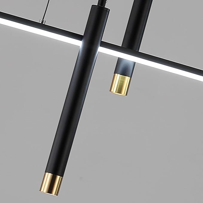 ORANOOR Modern LED Chandelier Lighting, Dimmable Linear Black Pendant Light with Squares, 39in Dining Room Hanging Light Fixture, Kitchen Island Pendant Light for Dining Table Bar (3000lm/50W)