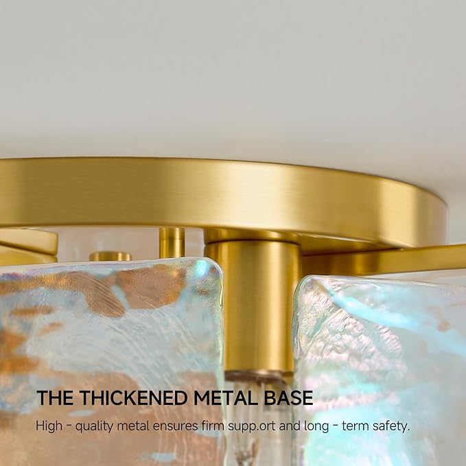 Gold Semi Flush Mount Ceiling Light: 17.7in Kitchen Lights Fixture Ceiling Mount - Modern Bedroom Colorful Glass Drum Indoor Lighting - Mid Century Fixtures for Laundry Room Foyer Hallway Entryway