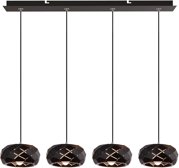 Crust 4 Mini Pendant Lighting Black - LED Hanging Light Fixture for Kitchen Island, Bar, Foyer - Cluster Pendants - Dimmable, Adjustable Wire, Lamp Bulb Included