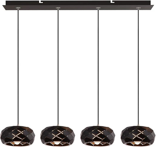 Crust 4 Mini Pendant Lighting Black - LED Hanging Light Fixture for Kitchen Island, Bar, Foyer - Cluster Pendants - Dimmable, Adjustable Wire, Lamp Bulb Included