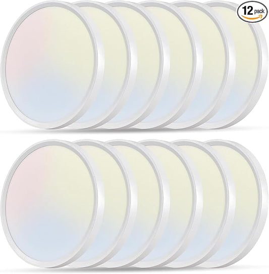 12PK 12 Inch LED Flush Mount Super Slim Ceiling Light, 24W, 2520LM, 3000K/4000K/6000K CCT Selectable, Close to Ceiling Round Flat Panel Light for Hallway, Bedroom, Kitchen