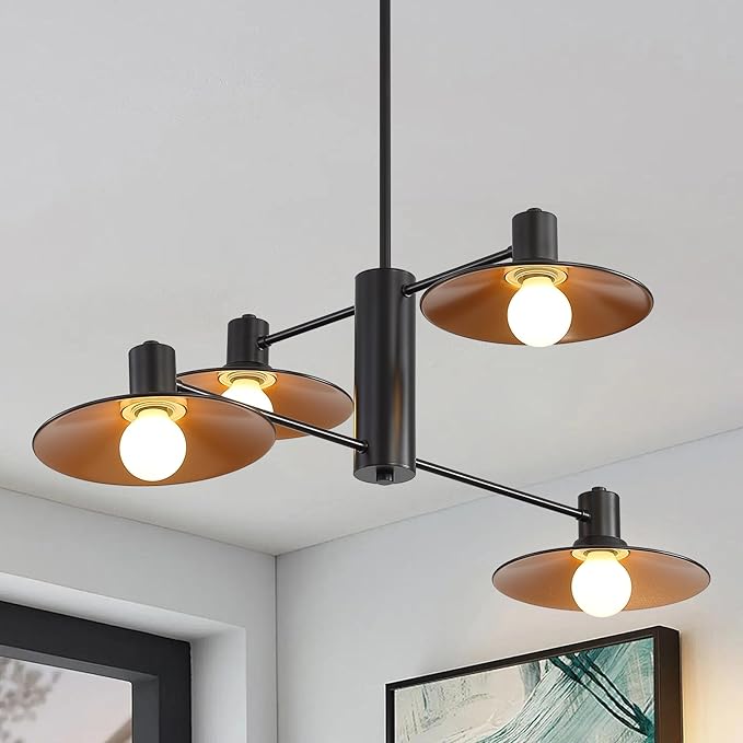 Black and Gold Chandelier for Dining Room Light Fixture Modern 4 Lights Sputnik Pendant Light Foyer Lighting Fixtures Farmhouse Hanging Pendant Lights for Living Room Kitchen Bedroom
