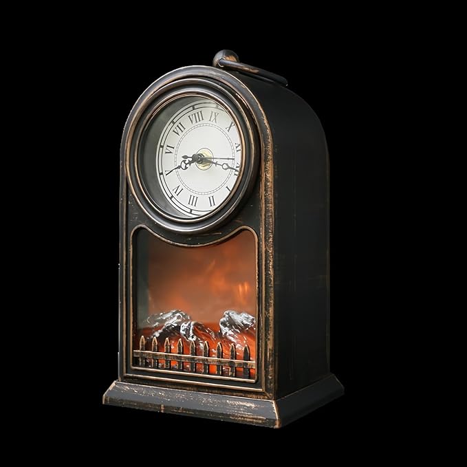 Simulated LED Fireplace Lantern USB & Battery Powered Flameless Light With Emulation Flame Table Decorative Lamp Copper Fireplace Ornament for Cozy Home Decor Free Standing Electric Log Burner