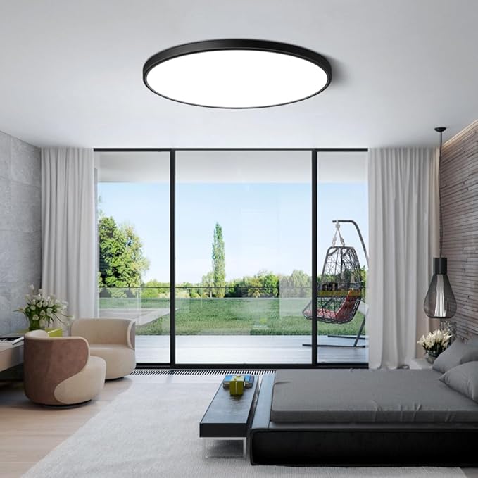LEDLightsWorld 15.7inch 32W LED Flush Mount Ceiling Light, 5000K Daylight White LED Ceiling Light, 3800LM Bright Round Flat Panel Light, Black Ceiling Light for Bedroom, Living Room, Dining Room