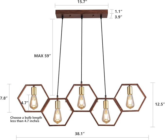 Farmhouse Kitchen Island Light Fixtures,5-Light Dining Room Light Fixtures Over Table, Industrial Pendant Lights Linear Chandeliers for Dining Room Kitchen Island