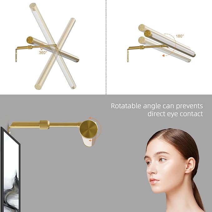 9W Picture Light Plug in, 24" Adjustable LED Art Light with Remote Control, Dimmable Wall Light for Picture Display Dartboard Art Work (Gold)