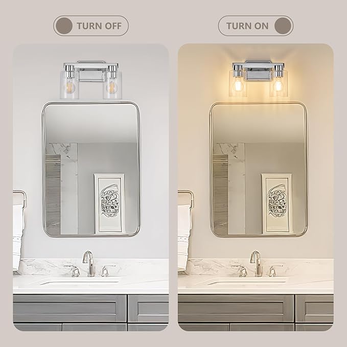 2-Light Bathroom Light Fixtures Modern Chrome Vanity Lights with Clear Glass Shade Wall Sconces Over Mirror for Bathroom, Powder Room, Living Room