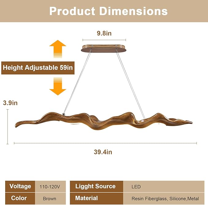39.4in Linear Chandelier with Remote,Modern Resin Ceiling Pendant Lights for Dining Room Island Lighting Hanging Light for Kitchen,Living Room