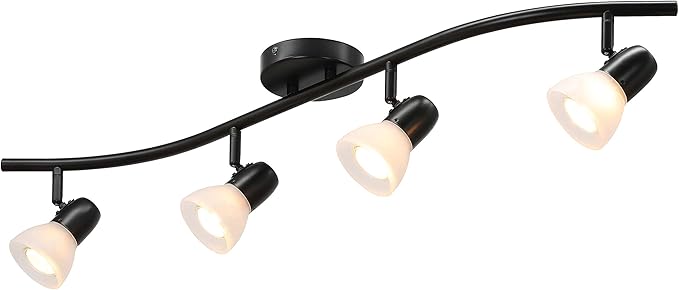 XiNBEi Lighting Track Lighting, 4 Light Modern Black Curved Kitchen Track Ceiling Light Fixtures XB-TR1223-4-MBK