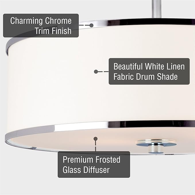 Kira Home Chloe 15" Retro Modern 3-Light Semi-Flush Mount Ceiling Light + White Drum Shade, LED Compatible, Round Tempered Glass Diffuser, Chrome Trim Finish