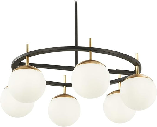 GEORGE KOVACS P1356-618 Alluria Pendant, 6-Light, 450 Total Watts, 9.75-in H x 27-in W, Weathered Black with Autumn Gold