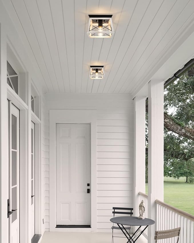 Farmhouse Ceiling Light Fixtures Oak White Flush Mount Ceiling Light 1-Light Industrial Kitchen Ceiling Lights, Rustic Flush Mount Ceiling Light for Hallway Entryway Foyer Dining Room Bedroom