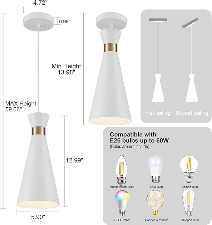 2026 New Gold White Pendant Lights Kitchen Island Lighting, 5.9" Mini Small Modern Pendant Light Fixtures 1 Pack, 13“H kitchen pendant lighting over Island Lights for Kitchen Bar Sink Dining Room