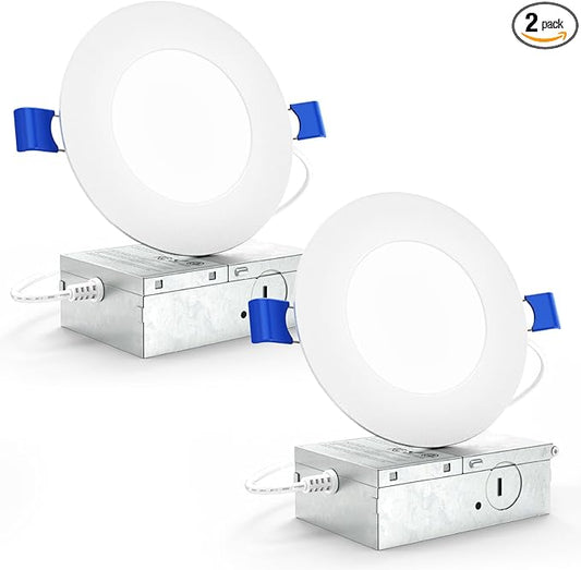 Sunco 4 Inch LED Recessed Lights, Slim Canless Ceiling Lighting, 650 LM, 10W (60W Equivalent), 4000K Cool White, Dimmable, Wafer Thin, Ultra Thin with Junction Box ETL 2 Pack