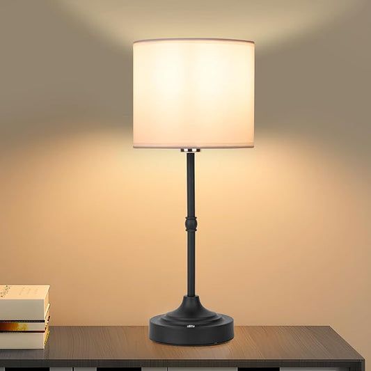 Rechargeable Cordless LED Table Lamp Fabric Shade Desk Lamp, 3-Level Dimmable Touch Control, 5200mAh, Patio Table Lamp, Bedside Night Lamp, Ambient Light for Restaurant.(Black)