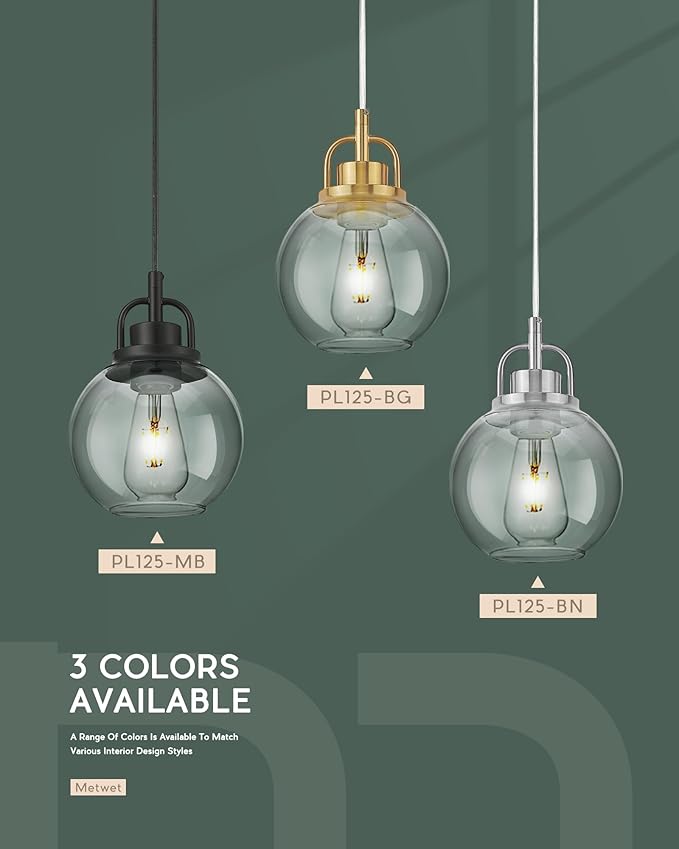 2 Pack Pendant Lights Kitchen Island, 7" Brushed Gold Pendant Light Fixtures Over Island with Globe Clear Glass Shade, Brass Hanging Lights for Dining Room Entryway, PL125-BG-2PK