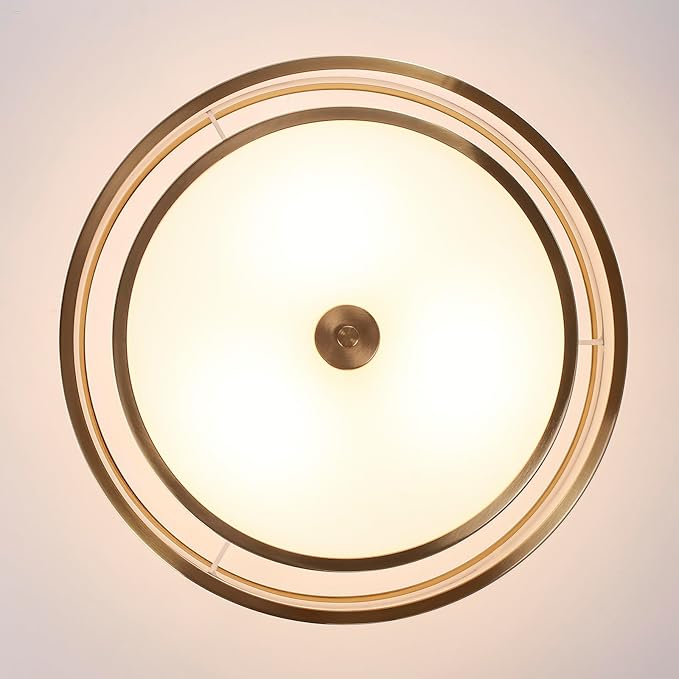 BUXVRCS Semi Flush Mount Ceiling Light Fixture, Modern Light Fixtures Ceiling Mount with Fabric Shade, 3-Light Double Drum Lighting Fixtures Close to Ceiling Light for Bedroom (Gold)