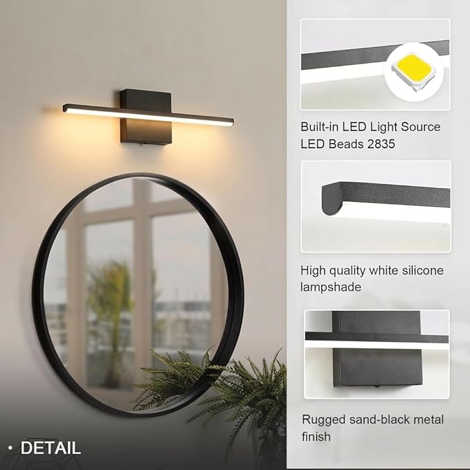 Modern Bathroom Vanity Light 16 Inch, 14W Black Bathroom Light Fixture Over Mirror, Dimmable 5CCT LED Wall Sconce Lighting for Restroom Mirro