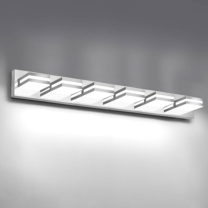 IZORRO LED Modern Bathroom Lights Fixtures(6-Light,Dimmable,360°Rotate),Chrome Acrylic Wall Lighting,Vanity Lights for Bathroom Over Mirror - 6000k 36In （No Assembly Required）