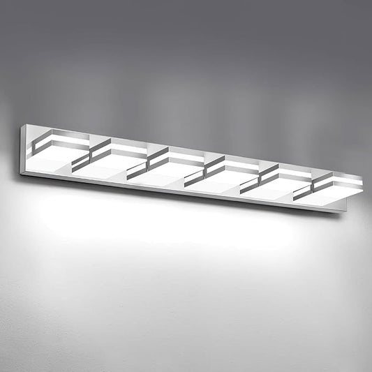 IZORRO LED Modern Bathroom Lights Fixtures(6-Light,Dimmable,360°Rotate),Chrome Acrylic Wall Lighting,Vanity Lights for Bathroom Over Mirror - 6000k 36In （No Assembly Required）