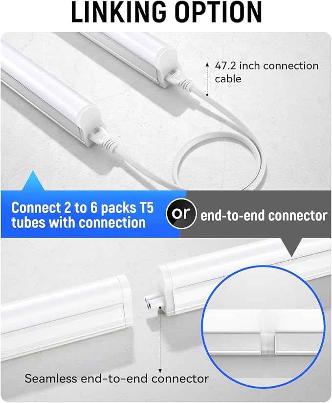 (8 Pack) Upgraded 4FT T5 LED Integrated Fixture, 6500K,20W,2300LM(Super Bright White) Linkable LED Shop Light,Garage Ceiling and Cabinet Light,Strip Light,Corded Electric with ON/Off Switch