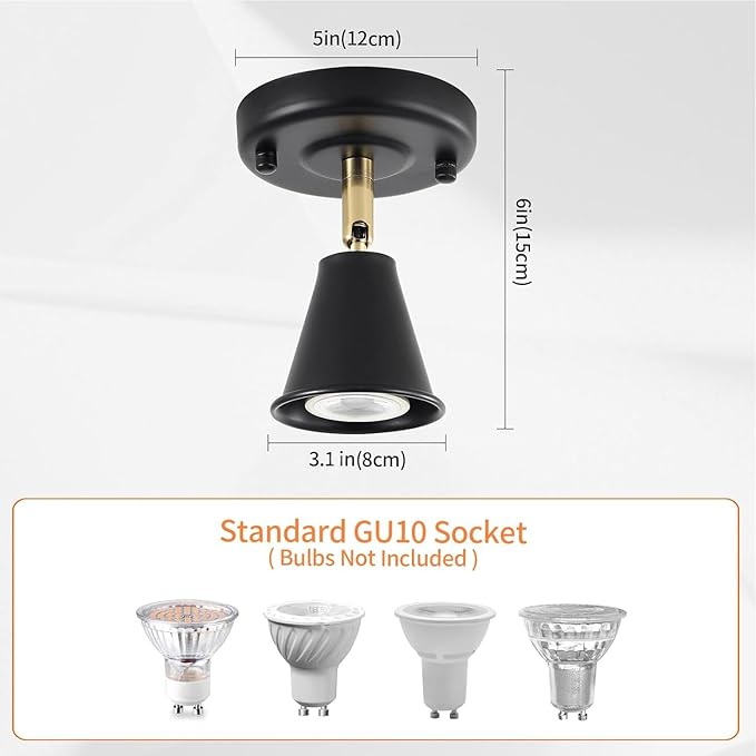 SEEBLEN Modern Flush Mount Ceiling Spot Light, Adjustable Directional Head, Black Spot Lights Indoor, Ceiling/Wall Mounted Single Track Light for Living Room, Corridor, Stairs.（2 Pack ）