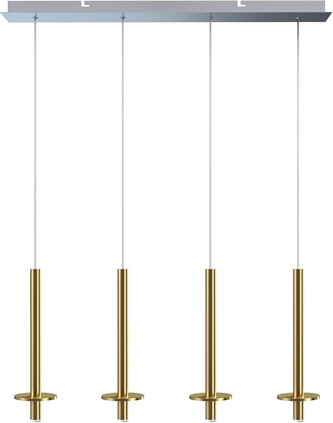 Draco 4 Pendant Lighting Brass – LED Hanging Light Fixture for Kitchen Island, Bar, Foyer – Equilateral Cluster of Mini Metal Rod Pipe Tube Cylinders – Dimmable, Adjustable Wire, Lamp Bulb Included