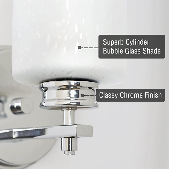 Kira Home Phoebe 8" Modern Wall Sconce with Frosted Seeded Glass Cylinder Shade, Industrial Wall Light with Cylinder Glass Shade, Chrome Finish