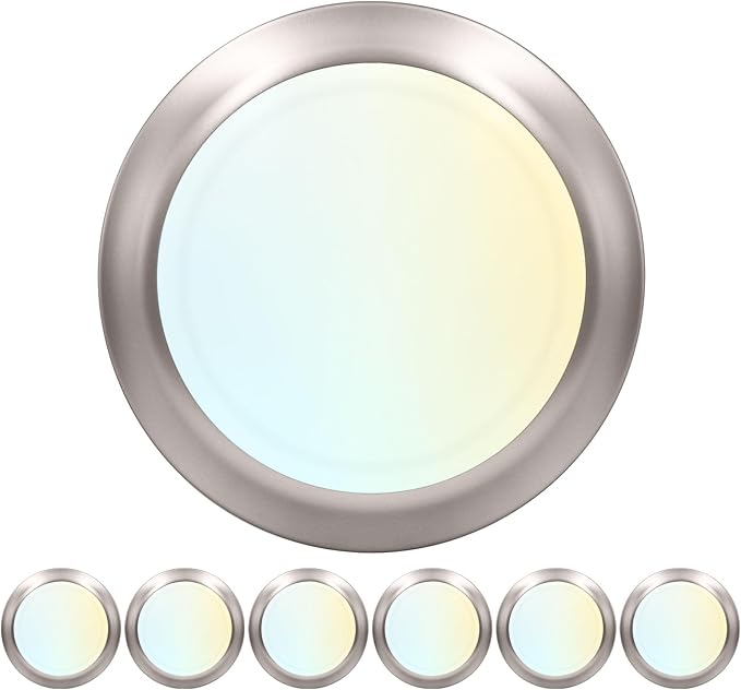 LUXRITE 6 Inch LED Disk Lights, Dimmable Flush Mount Ceiling Light, 5CCT Selectable 2700K 3000K 3500K 4000K 5000K, 12.5W, 1000LM (Brushed Nickel, 6 Count (Pack of 1))
