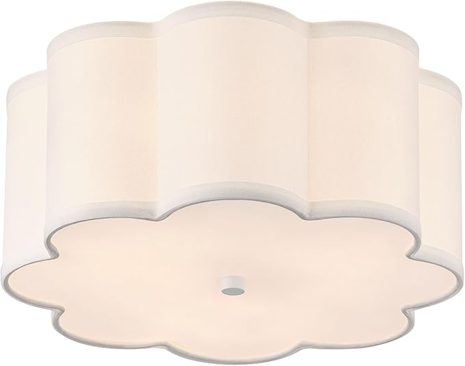 13.4"Semi Flush Mount Ceiling Light Fixture, 3-Light Modern Close to Ceiling Light With Fabric Flower-Shaped Shade, Light Fixtures Ceiling Mount for Bedroom Nursery Kids Room Living Room(White)