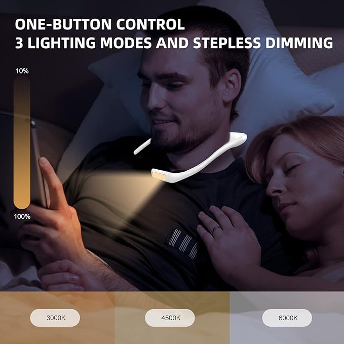 LED Neck Reading Light, Book Light for Reading in Bed, Adjustable Brightness Desk Lamp, 3 Color Modes, Flexible Arms for Repairing, Night Running, Walking, Knitting, Camping (1 PCS)