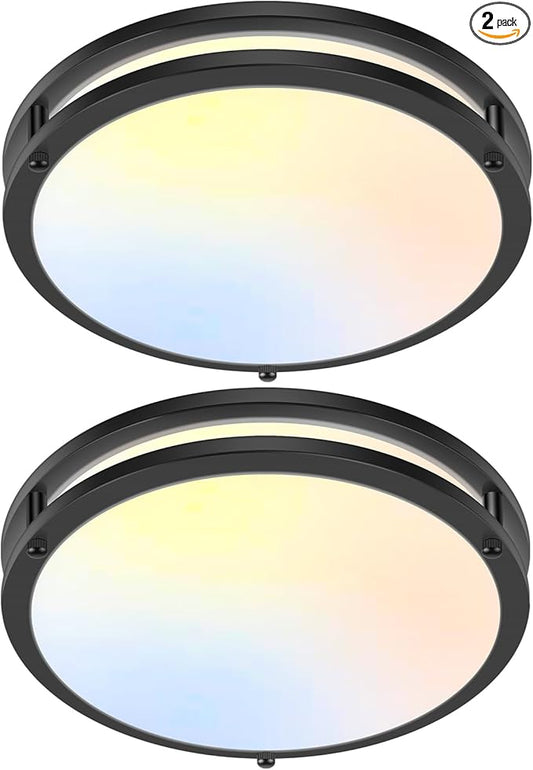 GoBright 13IN Flush Mount LED Ceiling Light Fixture, 2700K/3000K/3500K/4000K/5000K Adjustable Black Ceiling Lights, 36W 3600LM Dimmable Lighting for Hallway Bathroom Kitchen or Stairwell
