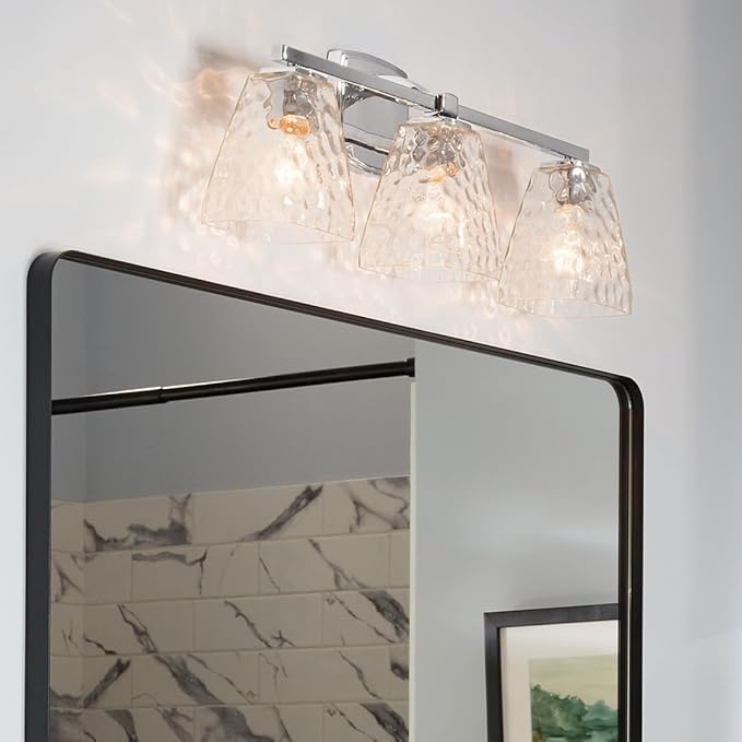 Kichler Marant 21.25" 3-Light Bathroom Vanity Light Fixture with Clear Water Glass in Chrome for Mirror, Modern Wall Mount Lighting (21.25" W x 9.5" H), 55216CHWTR