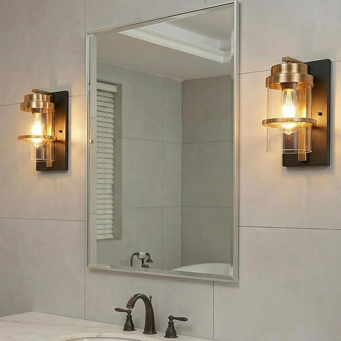 Matte Black and Brass Gold Wall Sconces,Modern Indoor Wall Light for Fireplace,Farmhouse Wall Light Fixture for Bathroom,Hallways,(Bulbs not Included)