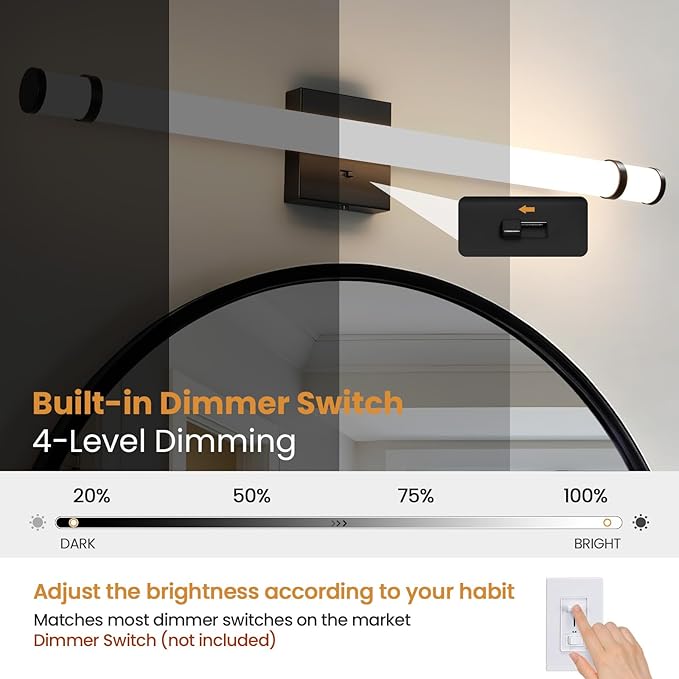 Modern Bathroom Vanity Light 31 Inch Black Bathroom Light Fixtures Over Mirror 19W Dimmable 5CCT LED Vanity Light Bar for Bathroom Mirror Cabinets Bedroom(Built-in Dimmer)