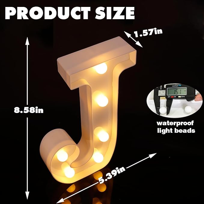 DyingSwan Small Led Marquee Letters, Light Up Letters, 8.58 Inch Led Letter Lights, Battery Powered Lighted Sign for Table, Party, Birthday, Christmas Decor (Letter J)