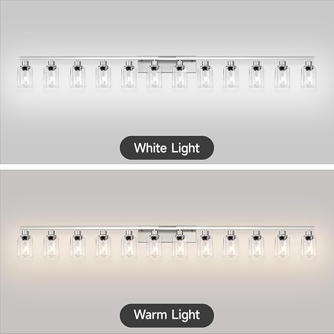 Brushed Nickel Bathroom Vanity Light, 12 Light Brushed Nickel Bathroom Lighting fixtures Over Mirror, Brushed Nickel Bathroom Vanity Lights Wall Lighting for Mirror Bedroom, Living Room