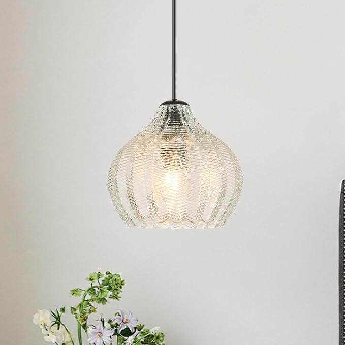 VILUXY Glass Pendant Lights for Kitchen Island,Modern Globe Pendant Light Fixture 1 Light Clear Glass Farmhouse Hanging Light Adjustable for Dining Room Entryway Hallway