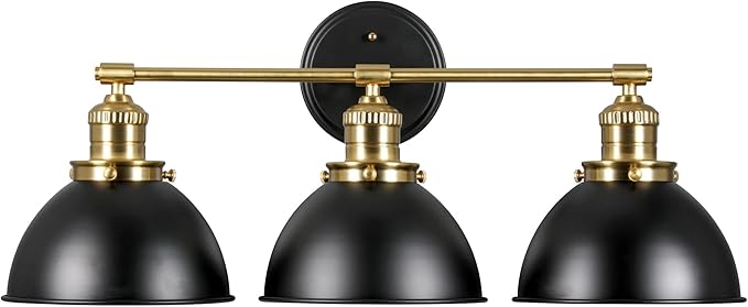 Design House Savannah Rustic Farmhouse 3-Light Bathroom Vanity Light, Dimmable, Satin Gold, Matte Black Metal Shade, 26 in x 9 in x 10.88 in, 588301-BGD