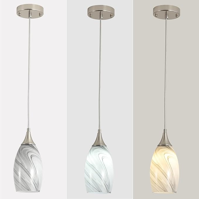 Kitchen Pendant Lighting for Island, Modern Edison Hanging Light with Handcrafted Art Glass, Adjustable Nylon Core Ceramic Holder Lighting Fixture Indoor for Dining Room, Entryway (Bulb Not Included)
