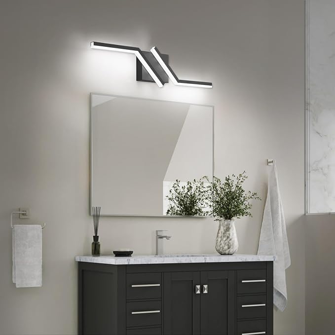 ZUZITO 24 inch Modern Bathroom Vanity Light LED Black Bathroom Lights Fixtures Dimmable Vanity Lighting Fixture Over Mirror 6000K Cool White ETL Driver