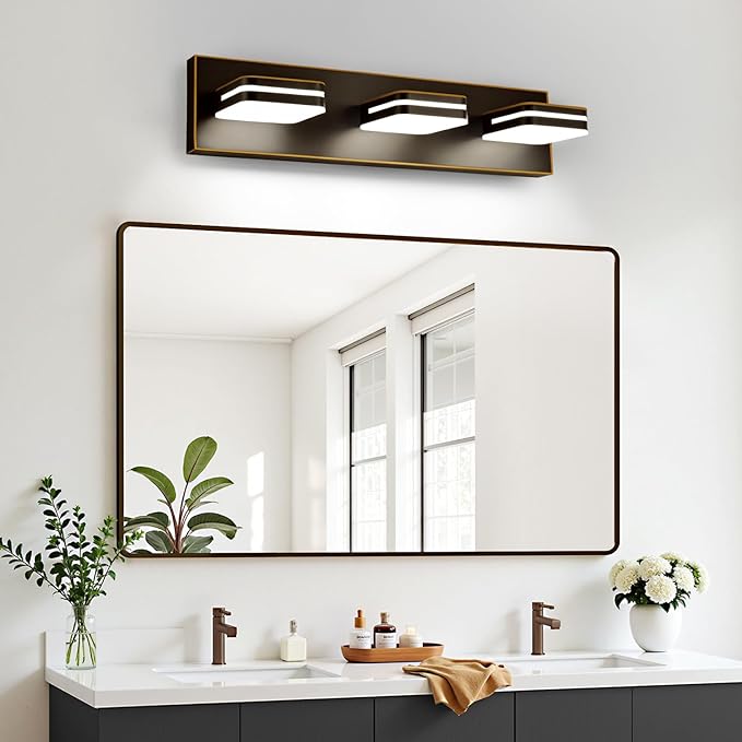 360° Rotate LED Bathroom Vanity Light Fixtures, 1300LM Acrylic Brown and Gold Vanity Lights for Bathroom, Modern Wall Lighting Fixtures Over Mirror Kitchen Living Hallway (Natural White Light 5000K)