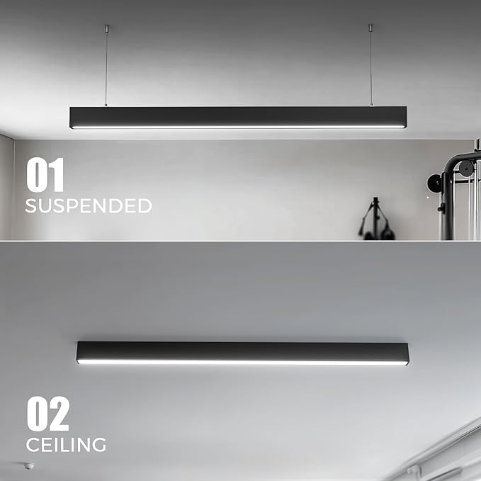 Barrina 3575 Remote Series LED Linear Light Fixture with Remote, 2nd-Generation, 4FT 40W Seamless Connection, 3000K-6000K Color Changing, Dimmable Pendant Light for Home Office, Black, 4 Pack